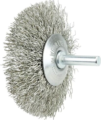 Weiler 17936 3" Stem-Mounted Concave Crimped Wire Wheel, 006" Stainless Steel Fill, 1/4" Stem, Made in The USA (Pack of 10) in Saudi Arabia