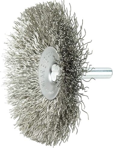 Weiler 17936 3" Stem-Mounted Concave Crimped Wire Wheel, 006" Stainless Steel Fill, 1/4" Stem, Made in The USA (Pack of 10) in Saudi Arabia
