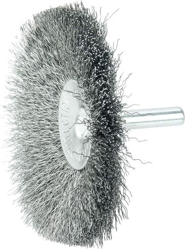 Weiler 17936 3" Stem-Mounted Concave Crimped Wire Wheel, 006" Stainless Steel Fill, 1/4" Stem, Made in The USA (Pack of 10) in Saudi Arabia
