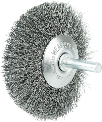 Weiler 17936 3" Stem-Mounted Concave Crimped Wire Wheel, 006" Stainless Steel Fill, 1/4" Stem, Made in The USA (Pack of 10) in Saudi Arabia