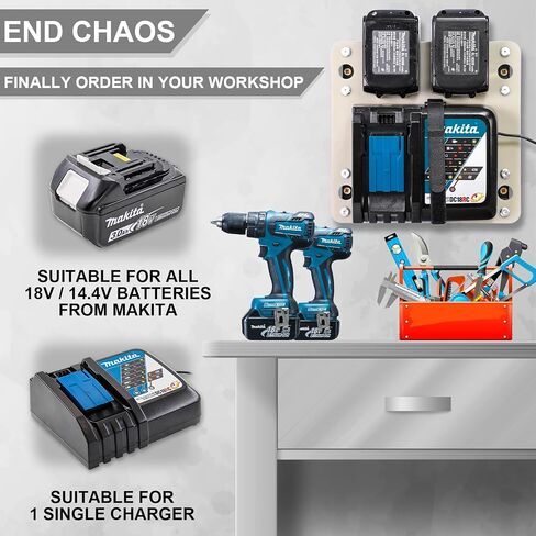 FETESNICE Wall mount for Makita batteries and chargers, strong pps stable 2-battery holder and charger holder, charger wall mount, suitable for workshop and garage in Saudi Arabia