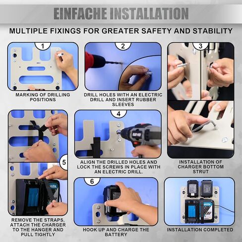 FETESNICE Wall mount for Makita batteries and chargers, strong pps stable 2-battery holder and charger holder, charger wall mount, suitable for workshop and garage in Saudi Arabia