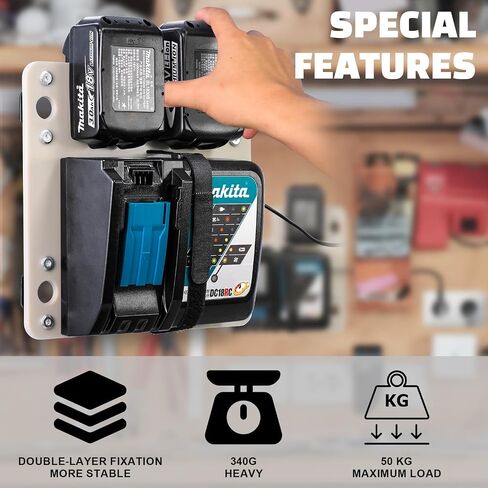 FETESNICE Wall mount for Makita batteries and chargers, strong pps stable 2-battery holder and charger holder, charger wall mount, suitable for workshop and garage in Saudi Arabia