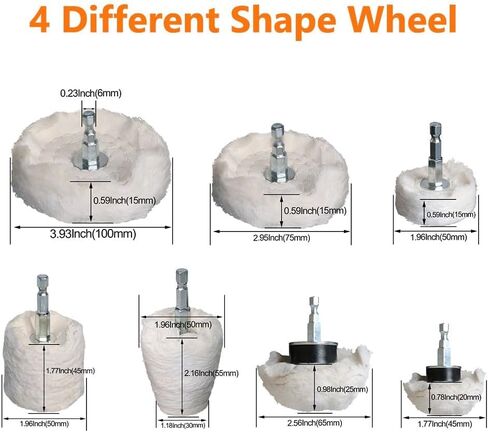 7 قطع من عجلة تلميع التلميع للمثقاب، وسادات عجلة تلميع كرة تلميع قطنية مع ساق 6 مم للألومنيوم المعدني والفولاذ المقاوم للصدأ والزجاج in Kuwait