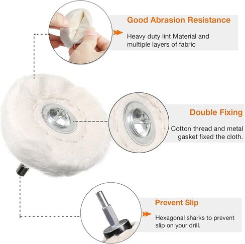 7 قطع من عجلة تلميع التلميع للمثقاب، وسادات عجلة تلميع كرة تلميع قطنية مع ساق 6 مم للألومنيوم المعدني والفولاذ المقاوم للصدأ والزجاج in Kuwait