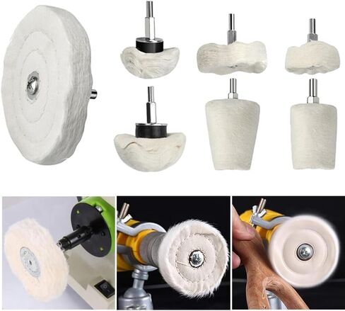 7 قطع من عجلة تلميع التلميع للمثقاب، وسادات عجلة تلميع كرة تلميع قطنية مع ساق 6 مم للألومنيوم المعدني والفولاذ المقاوم للصدأ والزجاج in Kuwait