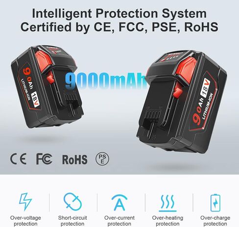 18V 9.0 Ah 48-11-1880 High Output Replacement Battery Compatible with Milwaukee M18 Batteries 48-11-1860 48-11-1850 48-11-1852 4 Pack 2024 New Version in Saudi Arabia