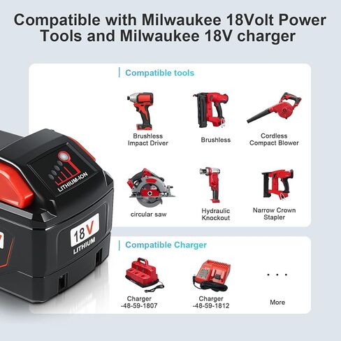 18V 9.0 Ah 48-11-1880 High Output Replacement Battery Compatible with Milwaukee M18 Batteries 48-11-1860 48-11-1850 48-11-1852 4 Pack 2024 New Version in Saudi Arabia