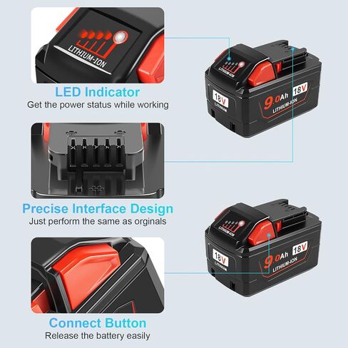 18V 9.0 Ah 48-11-1880 High Output Replacement Battery Compatible with Milwaukee M18 Batteries 48-11-1860 48-11-1850 48-11-1852 4 Pack 2024 New Version in Saudi Arabia