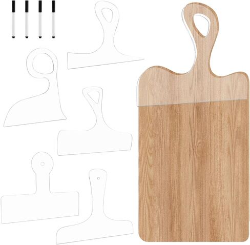 6Pcs Router Template Charcuterie Board Template, Cutting Board Template for Woodworking Thick Handle Template with 4 Pens Angled Curvy Stencils Guide Tools for Kitchen(Clear) in Saudi Arabia