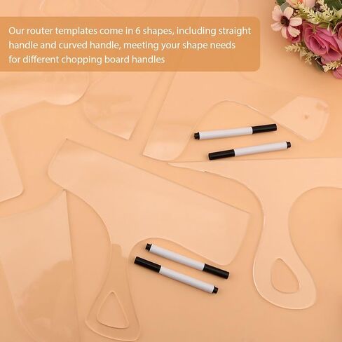 6Pcs Router Template Charcuterie Board Template, Cutting Board Template for Woodworking Thick Handle Template with 4 Pens Angled Curvy Stencils Guide Tools for Kitchen(Clear) in Saudi Arabia