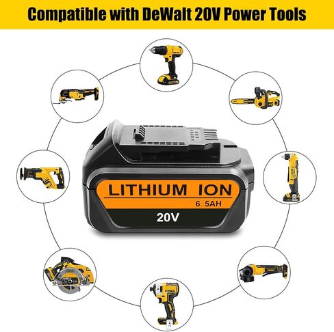 20V 6.5Ah Battery Replacement for Dewalt 20V Battery DCB206 DCB205 DCB204 DCB200 DCB201 DCB203 DCB205 DCB207 DCD/DCF/DCG Series Cordless Power Tools Battery TBDCB206 in Saudi Arabia