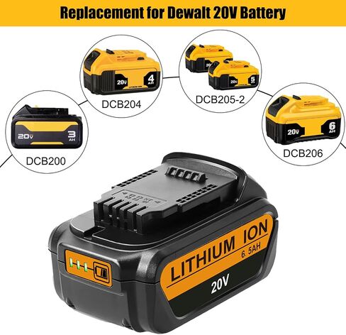 20V 6.5Ah Battery Replacement for Dewalt 20V Battery DCB206 DCB205 DCB204 DCB200 DCB201 DCB203 DCB205 DCB207 DCD/DCF/DCG Series Cordless Power Tools Battery TBDCB206 in Saudi Arabia