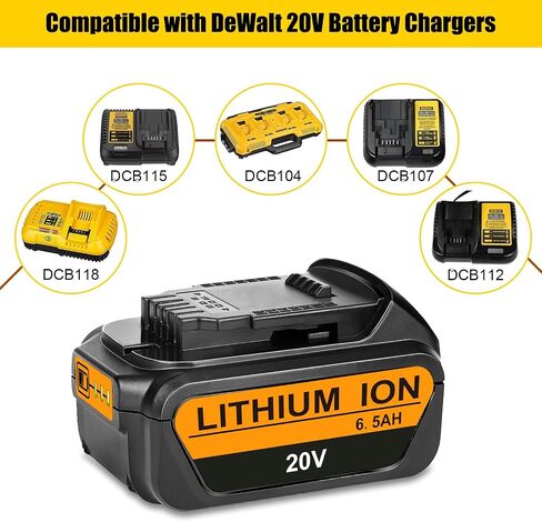 20V 6.5Ah Battery Replacement for Dewalt 20V Battery DCB206 DCB205 DCB204 DCB200 DCB201 DCB203 DCB205 DCB207 DCD/DCF/DCG Series Cordless Power Tools Battery TBDCB206 in Saudi Arabia