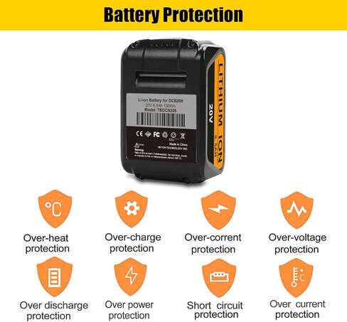 20V 6.5Ah Battery Replacement for Dewalt 20V Battery DCB206 DCB205 DCB204 DCB200 DCB201 DCB203 DCB205 DCB207 DCD/DCF/DCG Series Cordless Power Tools Battery TBDCB206 in Saudi Arabia