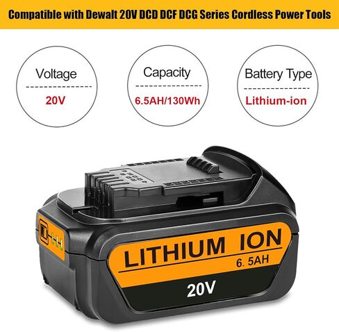 20V 6.5Ah Battery Replacement for Dewalt 20V Battery DCB206 DCB205 DCB204 DCB200 DCB201 DCB203 DCB205 DCB207 DCD/DCF/DCG Series Cordless Power Tools Battery TBDCB206 in Saudi Arabia