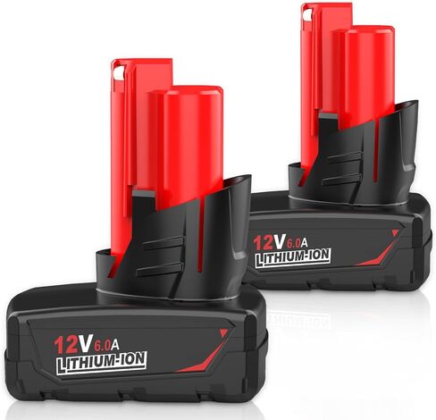 2 Pack 6000mAh Replacement for Milwaukee 12V Battery Lithium Compatible with Milwaukee 12 Volt Battery 48-11-2430 48-11-2420 48-11-2425 48-11-2401 48-11-2402 48-11-2440 48-11-2460 Tools (Red) in Saudi Arabia