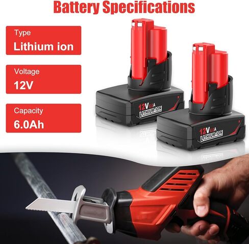 2 Pack 6000mAh Replacement for Milwaukee 12V Battery Lithium Compatible with Milwaukee 12 Volt Battery 48-11-2430 48-11-2420 48-11-2425 48-11-2401 48-11-2402 48-11-2440 48-11-2460 Tools (Red) in Saudi Arabia