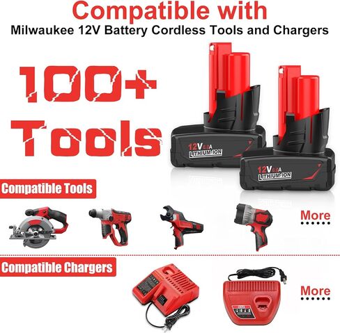 2 Pack 6000mAh Replacement for Milwaukee 12V Battery Lithium Compatible with Milwaukee 12 Volt Battery 48-11-2430 48-11-2420 48-11-2425 48-11-2401 48-11-2402 48-11-2440 48-11-2460 Tools (Red) in Saudi Arabia