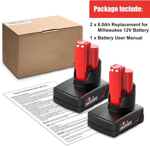 2 Pack 6000mAh Replacement for Milwaukee 12V Battery Lithium Compatible with Milwaukee 12 Volt Battery 48-11-2430 48-11-2420 48-11-2425 48-11-2401 48-11-2402 48-11-2440 48-11-2460 Tools (Red) in Saudi Arabia