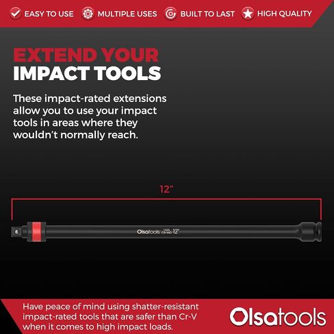 Olsa Tools Locking Impact Socket Extension | 3/8" Drive, 3" Long | Impact Rated Cr-Mo Socket Extension Bar | High Torque Locking Impact Extension | Made for Professional Mechanics | Part: 1453 in Saudi Arabia