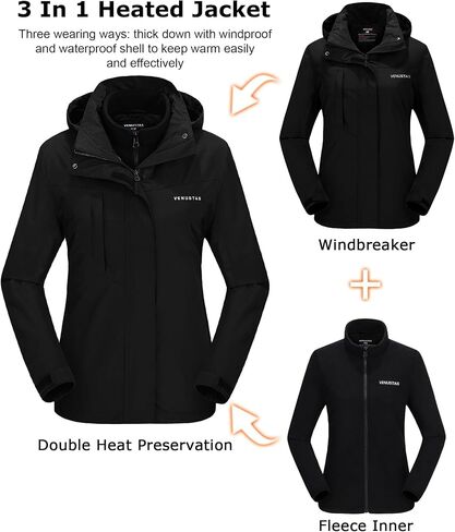 Venustas Women's 3-in-1 Heated Jacket (Size S), and an Extra 2X Runtime 10,000mAh Battery Pack in Saudi Arabia