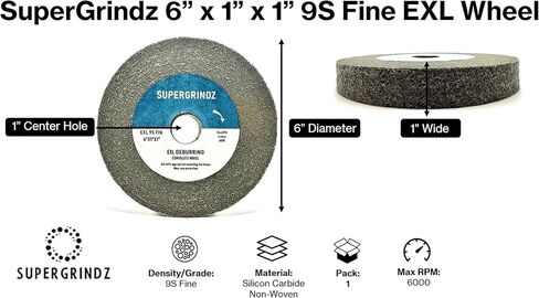 EXL Deburring Wheel - 6" x 1" x 1" 9S Fine Grit - Silicon Carbide - Metal Deburring, Finishing and Polishing Wheel - Convolute - (1 Pack) in Kuwait