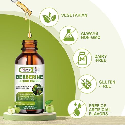 2 Pack Premium Berberine Supplement -1500mg Berberine Liquid Drops for Immune, Digestion System & Gastrointestinal Care - Pure Berberine with Ceylon Cinnamon,Milk Thistle,Artichoke - 4 Fl Oz in Kuwait