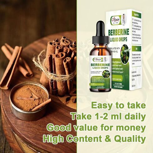2 Pack Premium Berberine Supplement -1500mg Berberine Liquid Drops for Immune, Digestion System & Gastrointestinal Care - Pure Berberine with Ceylon Cinnamon,Milk Thistle,Artichoke - 4 Fl Oz in Kuwait