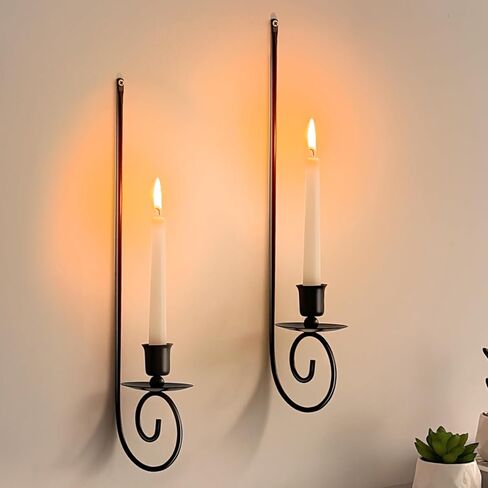 Set of 2 Metal Wall Candle Sconces Holder,Black Candlestick Holder Wall Mounted Hanging Candle Holders for Living Room Farmhouse Fireplace Wedding(Candles are not Included) in Kuwait