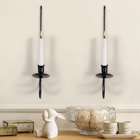 Set of 2 Metal Wall Candle Sconces Holder,Black Candlestick Holder Wall Mounted Hanging Candle Holders for Living Room Farmhouse Fireplace Wedding(Candles are not Included) in Kuwait