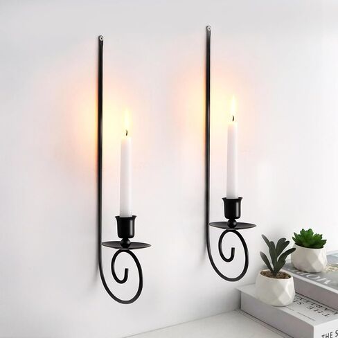 Set of 2 Metal Wall Candle Sconces Holder,Black Candlestick Holder Wall Mounted Hanging Candle Holders for Living Room Farmhouse Fireplace Wedding(Candles are not Included) in Kuwait