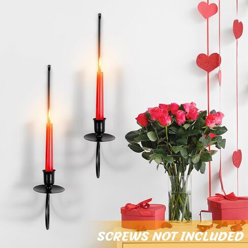 Set of 2 Metal Wall Candle Sconces Holder,Black Candlestick Holder Wall Mounted Hanging Candle Holders for Living Room Farmhouse Fireplace Wedding(Candles are not Included) in Kuwait