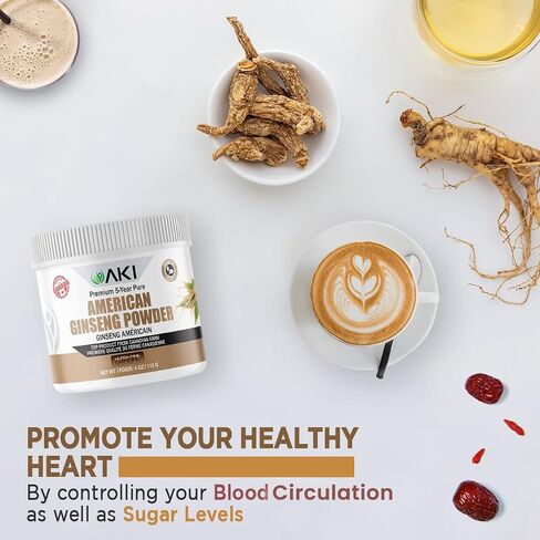 AKI American Ginseng Powder with 4% Ginsenosides | Ideal with Coffee, Beverages Like Smoothies (4 Oz / 113 Gr) in Saudi Arabia