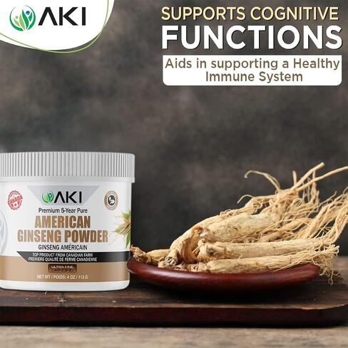 AKI American Ginseng Powder with 4% Ginsenosides | Ideal with Coffee, Beverages Like Smoothies (4 Oz / 113 Gr) in Saudi Arabia