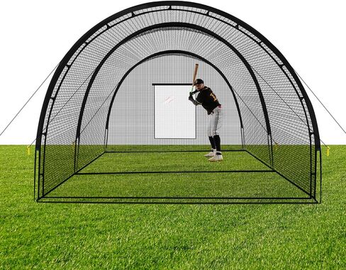 شبكة قفص البيسبول - أقفاص الضرب للفناء الخلفي 22 × 12 × 8 قدم أقفاص البيسبول المحمولة والكرة اللينة، باب قابل للفصل مع فتحة آلة رمي للتدريب على الضرب في الفناء الخلفي in Kuwait