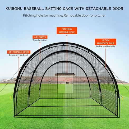 شبكة قفص البيسبول - أقفاص الضرب للفناء الخلفي 22 × 12 × 8 قدم أقفاص البيسبول المحمولة والكرة اللينة، باب قابل للفصل مع فتحة آلة رمي للتدريب على الضرب في الفناء الخلفي in Kuwait
