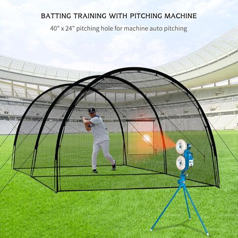 شبكة قفص البيسبول - أقفاص الضرب للفناء الخلفي 22 × 12 × 8 قدم أقفاص البيسبول المحمولة والكرة اللينة، باب قابل للفصل مع فتحة آلة رمي للتدريب على الضرب في الفناء الخلفي in Kuwait