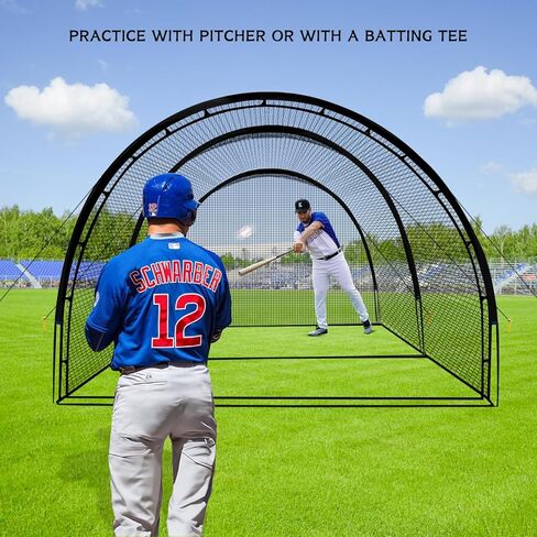 شبكة قفص البيسبول - أقفاص الضرب للفناء الخلفي 22 × 12 × 8 قدم أقفاص البيسبول المحمولة والكرة اللينة، باب قابل للفصل مع فتحة آلة رمي للتدريب على الضرب في الفناء الخلفي in Kuwait