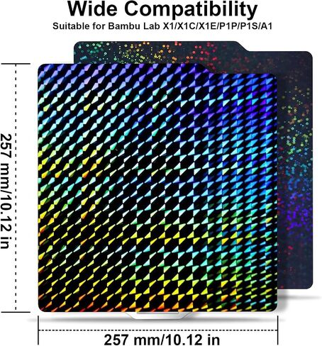 3D Printer Build Plate Smooth H1H + PEY Spring Steel Sheet for Bambu Lab X1/X1C/X1E/P1P/P1S/A1, Double Sided Flexible Sheet Removable Platform 257x257mm Heated Bed (Phantom H1H + Circle PEY) in Saudi Arabia