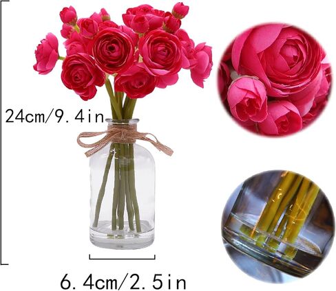 8 قطع من زهور حوذان صناعية مع مزهرية، زهور صناعية صغيرة في مزهرية، تنسيقات زهور حريرية لديكور المنزل الداخلي (برتقالي) in Kuwait