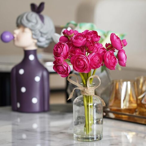 8 قطع من زهور حوذان صناعية مع مزهرية، زهور صناعية صغيرة في مزهرية، تنسيقات زهور حريرية لديكور المنزل الداخلي (برتقالي) in Kuwait