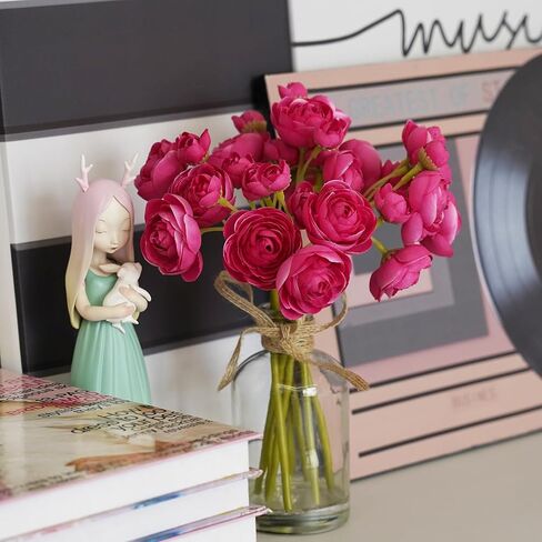 8 قطع من زهور حوذان صناعية مع مزهرية، زهور صناعية صغيرة في مزهرية، تنسيقات زهور حريرية لديكور المنزل الداخلي (برتقالي) in Kuwait