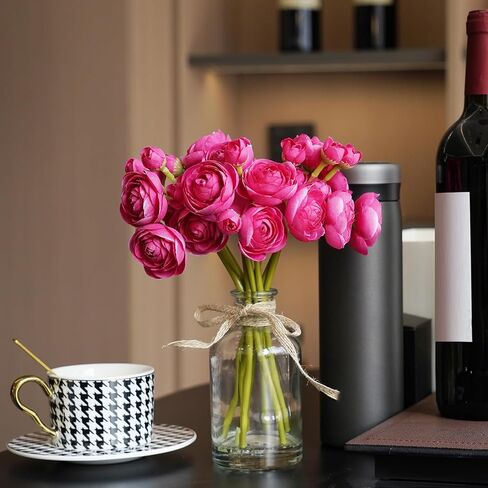 8 قطع من زهور حوذان صناعية مع مزهرية، زهور صناعية صغيرة في مزهرية، تنسيقات زهور حريرية لديكور المنزل الداخلي (برتقالي) in Kuwait