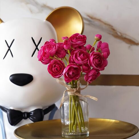 8 قطع من زهور حوذان صناعية مع مزهرية، زهور صناعية صغيرة في مزهرية، تنسيقات زهور حريرية لديكور المنزل الداخلي (برتقالي) in Kuwait