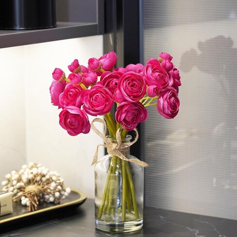 8 قطع من زهور حوذان صناعية مع مزهرية، زهور صناعية صغيرة في مزهرية، تنسيقات زهور حريرية لديكور المنزل الداخلي (برتقالي) in Kuwait