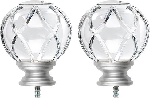 KAMANINA Crystal Netted Texture Replacement Finials for 1 or 7/8 Inch Curtain Rods, Sliver Drapery Rod Ends with M6 Standard Screws, Set of 2 in Kuwait