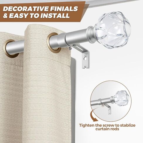 KAMANINA Crystal Netted Texture Replacement Finials for 1 or 7/8 Inch Curtain Rods, Sliver Drapery Rod Ends with M6 Standard Screws, Set of 2 in Kuwait