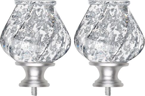 2 Pack Bling Twisted Translucent Finials Embedded with Foils, Decorative Window Treatment Finials for 1 or 7/8 Inch Curtain Rods, Black in Saudi Arabia