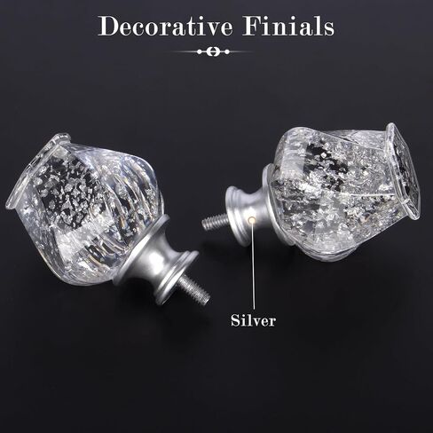 2 Pack Bling Twisted Translucent Finials Embedded with Foils, Decorative Window Treatment Finials for 1 or 7/8 Inch Curtain Rods, Black in Saudi Arabia